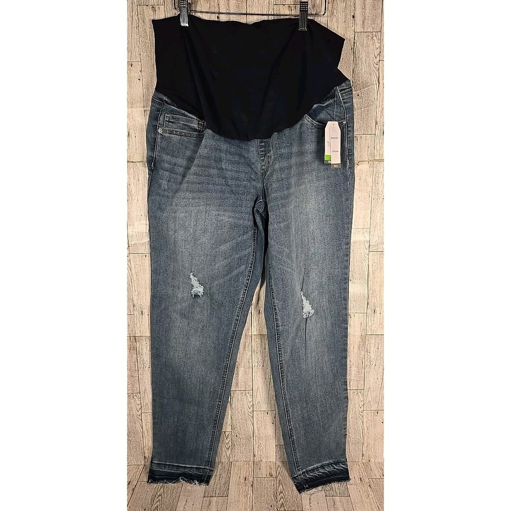 Time & Tru Jeans Maternity LARGE Skinny Straight Legs Distressed Light Wash NEW